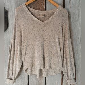 Anthropologie Speckled Cream V-Neck Pullover